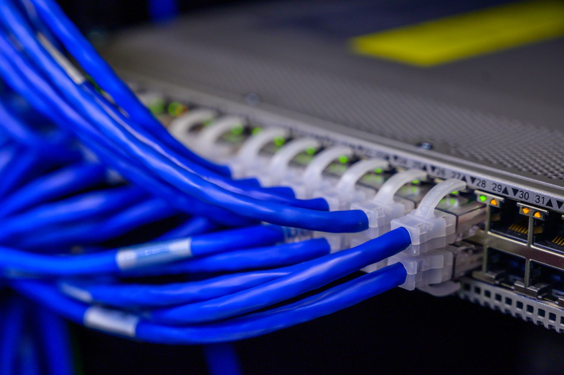 Network cables connected to a switch