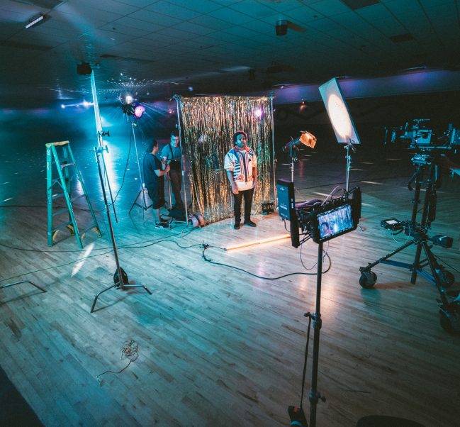 production team preparing for their next shot